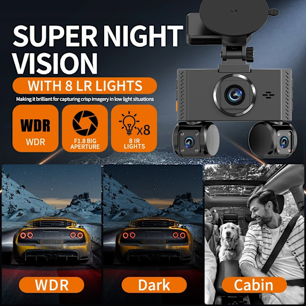 Bilkamera WiFi 4-kanals 2K nattsyn Firelinse bil-DVR GPS-modul Step-down-kabel Black