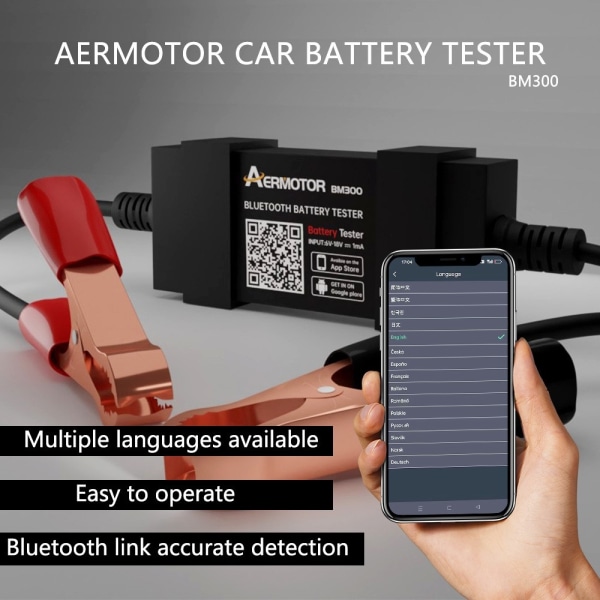 Testare Bilbatteri 12V Laddningsstartanalysator Android iOS Svart