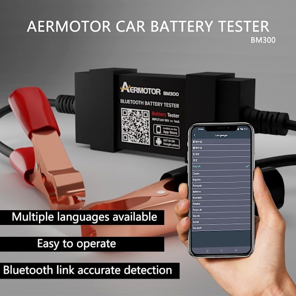 Tester for bilbatteri 12V, ladestartanalysator for Android og iOS Black
