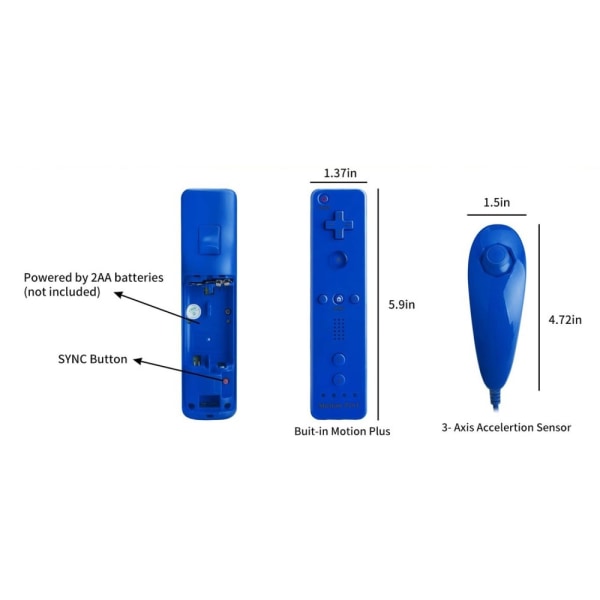 Yhteensopiva Wii Controller Set Motion Plusin kanssa, Bulk Dark Blue Blue