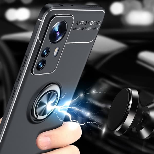 Xiaomi 12 Pro - deksel med fingerring og innebygd plate Black