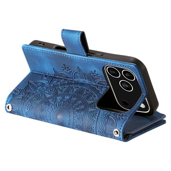 Plånboksfodral kompatibelt med iPhone 17 Pro , Fodral Skal Mandala blommönster - Blå Blå