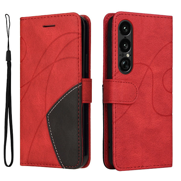 Til Sony Xperia 1 VII KT-serie-1 dobbeltfarve tegnebog Red
