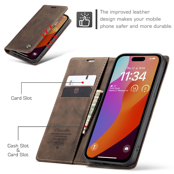CASEME Retro tegnebog taske til iPhone 16 Pro Max Dark brown