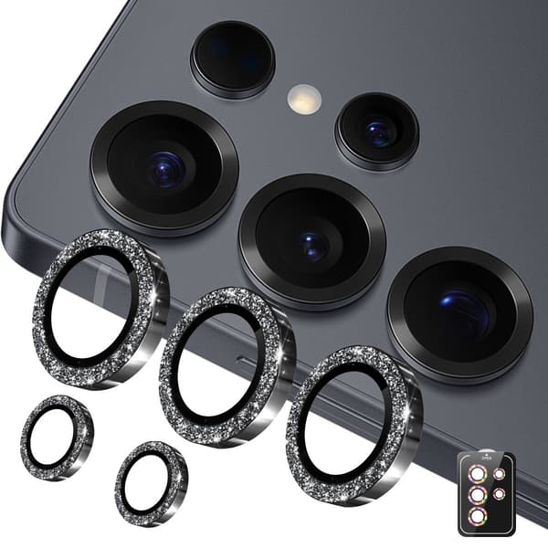 Til Samsung Galaxy S26 Ultra Glitrende Kameralinsebeskytter Black