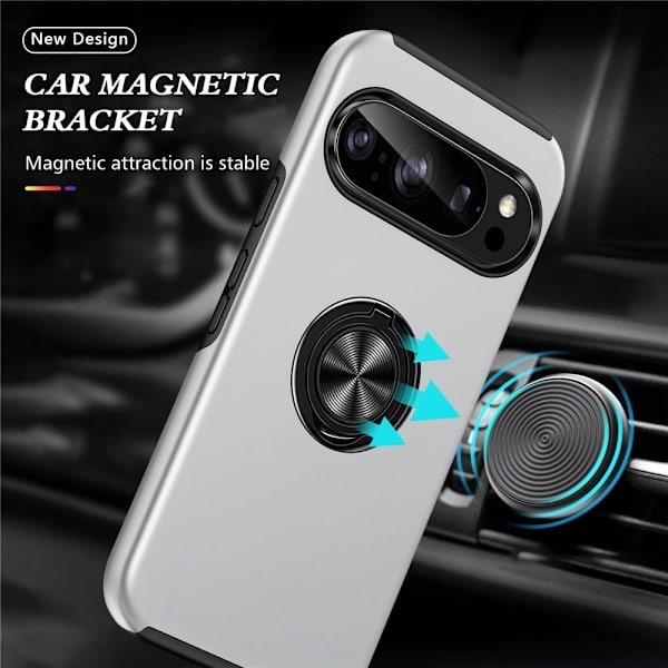 Til Pixel 10 Pro / Pixel 10 Deksel Hybriddeksel med Finger Ring - Silver Silver