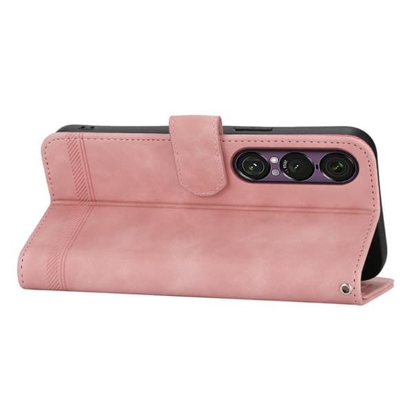 DIERFENG Til Sony Xperia 1 VII Pungcover med Stander og Håndledsrem Pink