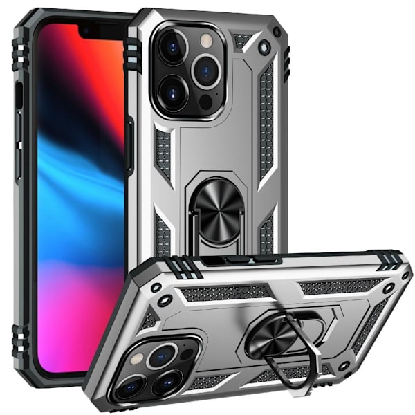 iPhone 13 Pro Hybrid Deksel Med Fingerring - Sølv Silver