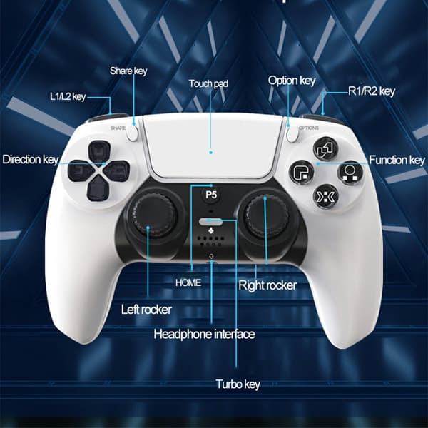 Trådlös Spelkontroll kompatibel med PS5 6-Axis Gyroskop Dubbel Vibration - Vit Vit