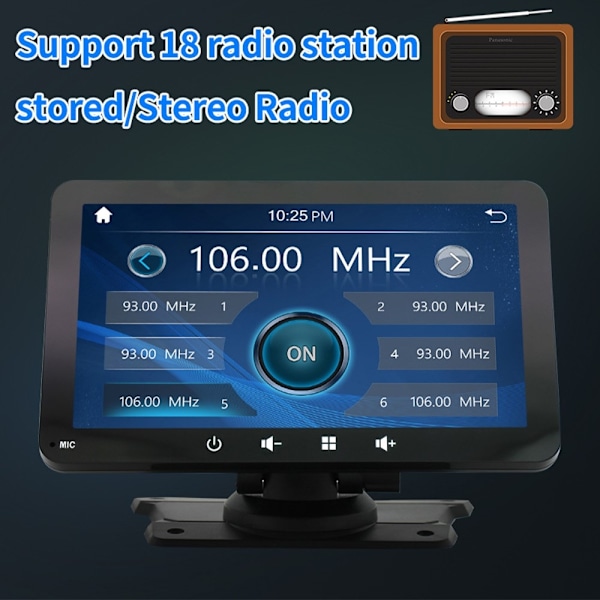7" trådløs Carplay Android Auto Bluetooth GPS MP5 bilstereo med sugekop Black