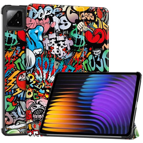 Slank Passform Dekselveske For Xiaomi Pad 7 Auto Vekking / Hvile - Graffiti Red