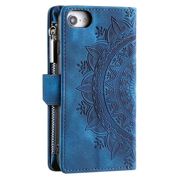 För iPhone 16e plånboksfodral Fodral Skal Mandala blommönster Blå
