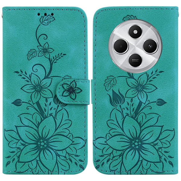 For Xiaomi Redmi 14C 4G Case Lily Flower Imprint Phone Cover with Stand Green