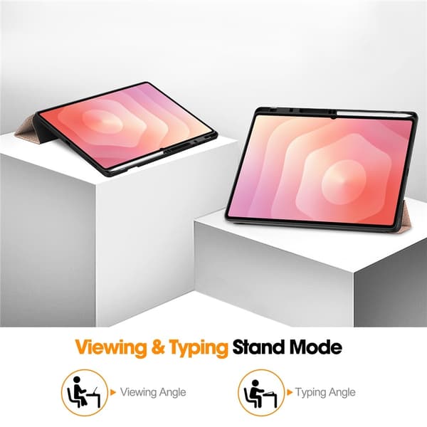 Til Samsung Galaxy Tab S12 Ultra Tri-Fold nettbrettdeksel med pennholder Pink gold