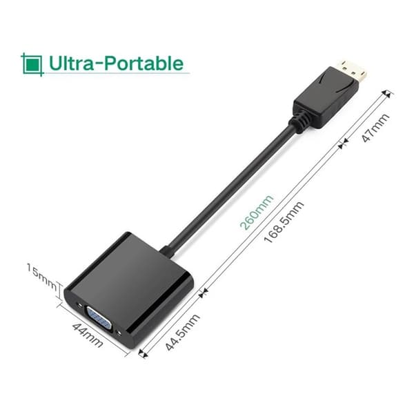 UGREEN 20415 1080P DisplayPort hann til VGA hunn lyd- og videoadapterkonverter Black