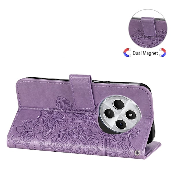 Til Xiaomi Redmi 14C Tegnebogsetui med Blomstermønster og Standerfunktion Purple