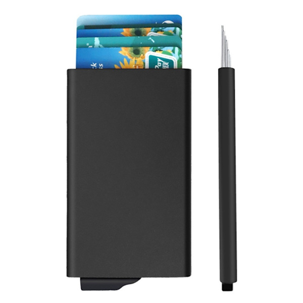 Kortetui RFID Block Kreditkort ID-kortholder Pop Up Design Black