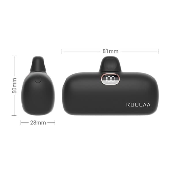 KUULAA 18W 5000mAh bærbar telefonoplader USB - C 2 porte Black