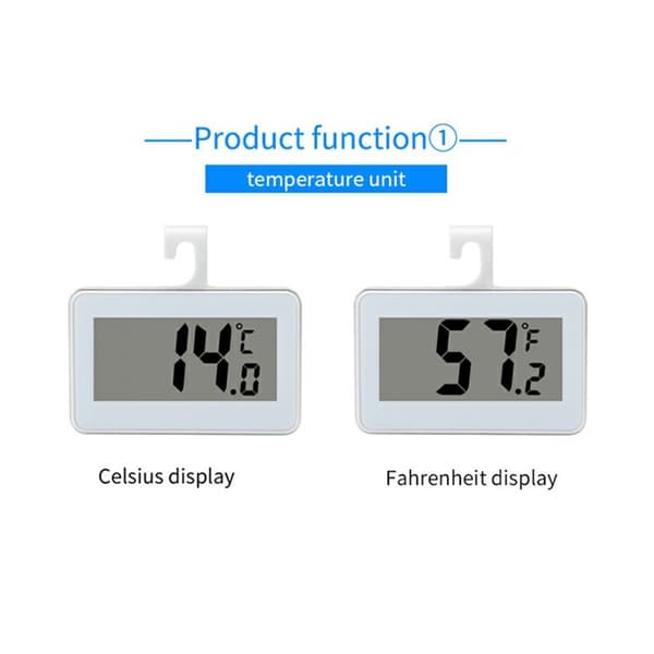 Digitalt kjøleskaps- og frysertermometer med LCD-skjerm, krok og magnet White