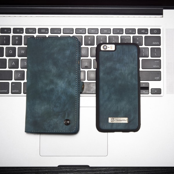 CASEME iPhone 6s 6 Retro Split läder plånboksfodral - Blå Blå