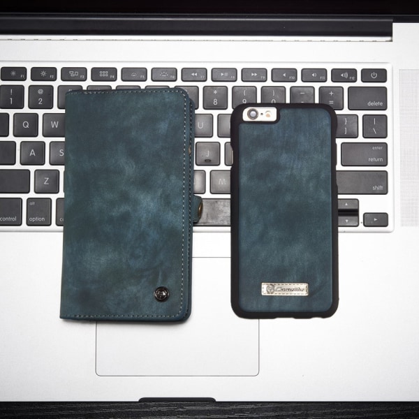 CASEME iPhone 6s 6 Retro Split läder plånboksfodral - Blå Blue