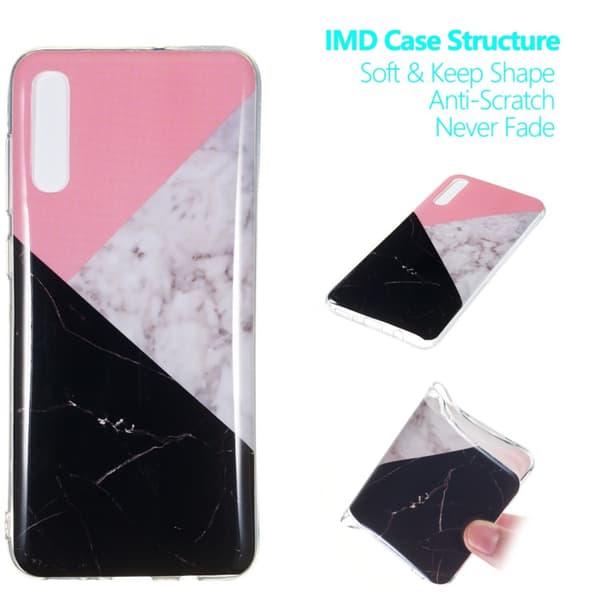 Marble Pattern IMD TPU Soft Back Suojakuori - Samsung Galaxy A70 - Style D Black