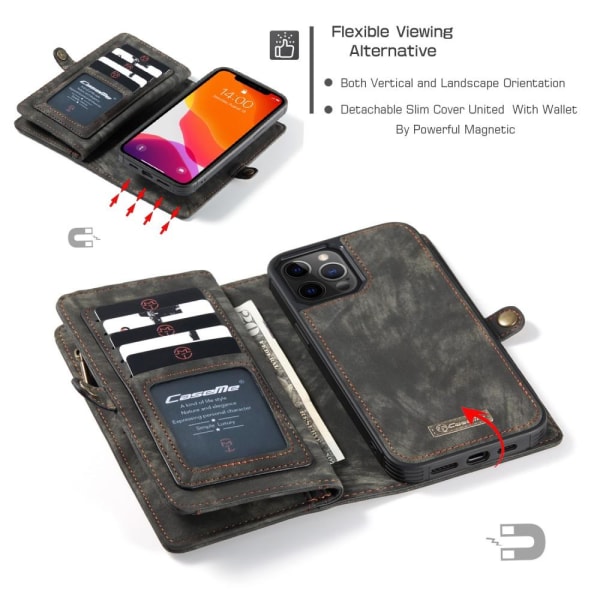 CASEME iPhone 12 / iPhone 12 Pro Retro plånboksfodral - Svart Svart