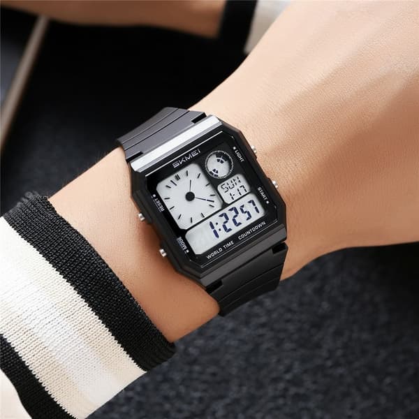 SKMEI Digital Elektronisk Armbåndsur Ur Baggrundsbelysning - Sort+hvid Black
