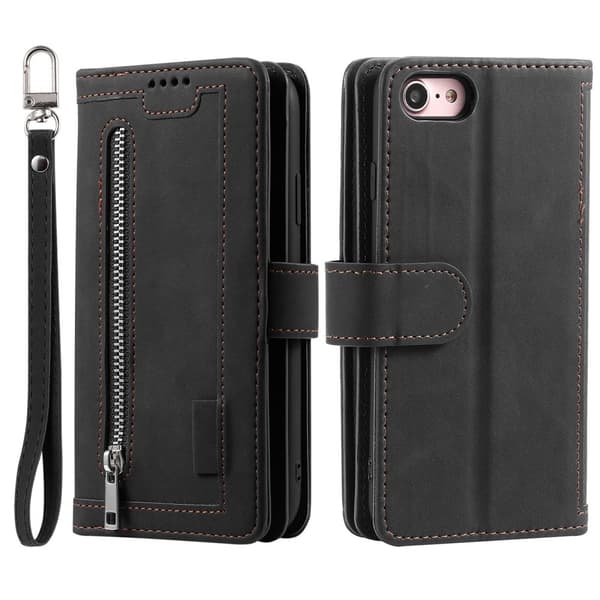iPhone 17e / 16e Kuori Vetoketjutaskulla ja 9 Korttipaikalla Black