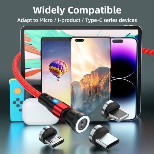1 m latauskaapeli 3-in-1 magneettinen Lightning-/Type-C/Micro Black