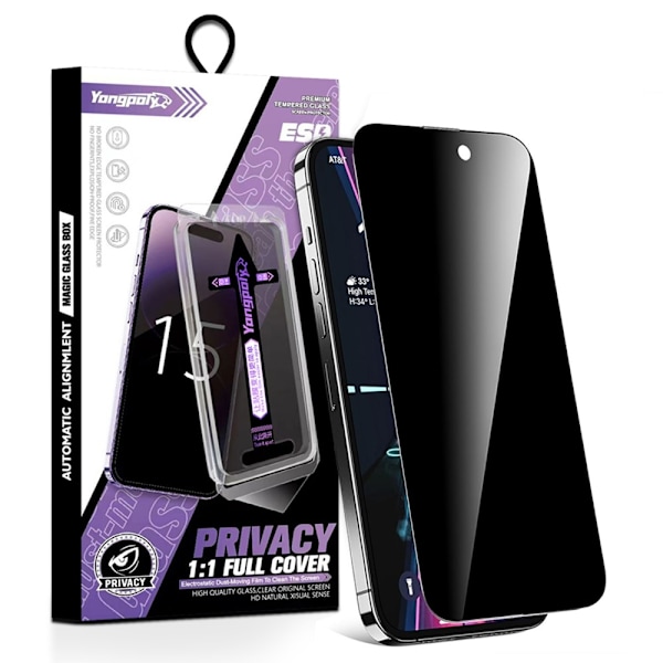 Til iPhone 16 Pro Anti-spy Privacy Hærdet glas skærmbeskytter Transparent