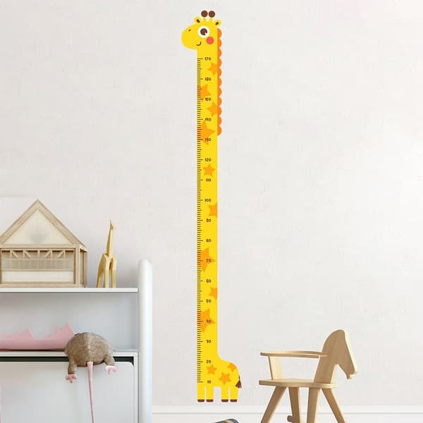 Mäta Växande Längd Väggdekal Tillväxt Diagram Väggdekal - Giraff Gul