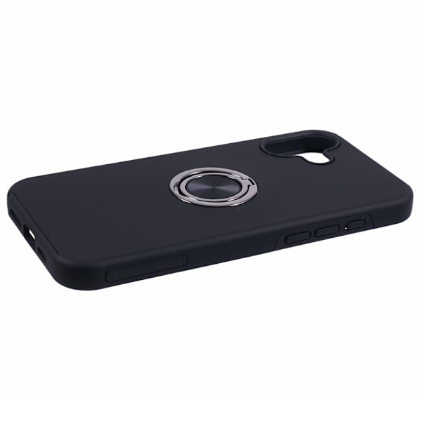 Til iPhone 16 Fingerring Kickstand Hybrid Taske - Sort Black