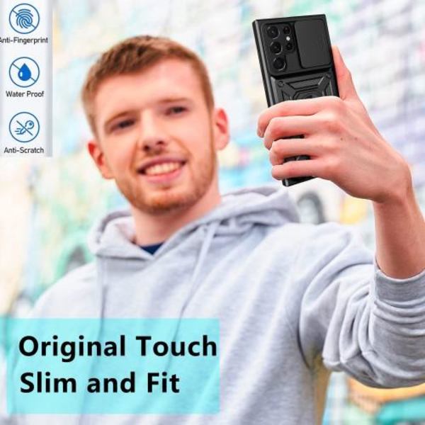 Samsung Galaxy S23 Ultra Stødsikker TPU+PC Kickstand Telefontaske Bilmontering Metalplade - Sort Black