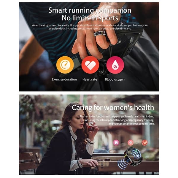 Vanntett Smart Ring Søvnsporing Blodsyre Pulsmåler Ladeetui – Størrelse 8 Black