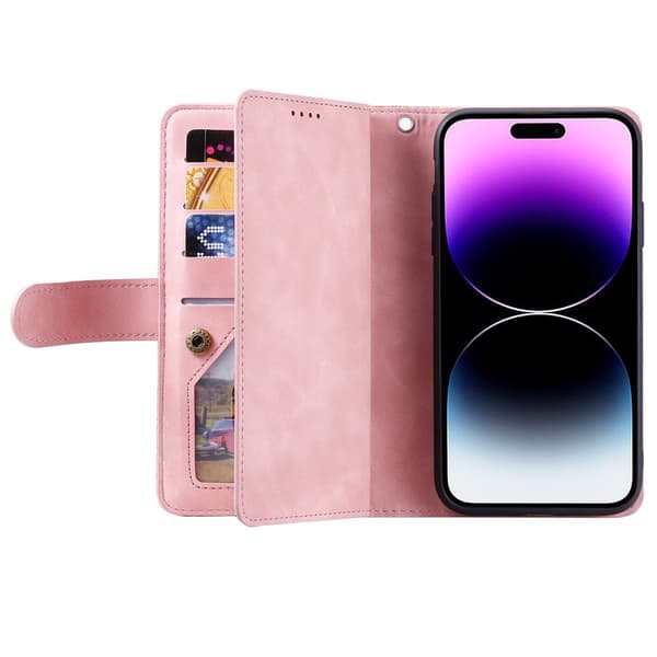 Til iPhone 17 Pro Max Etui med Lynlåslomme og 9 Kortlommer Pink