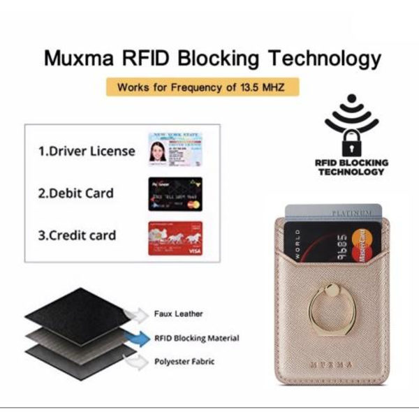 MUXMA Kortholder Ringstativ RFID-blokerende klæbende kreditkortslot - Rose Gold Pink gold