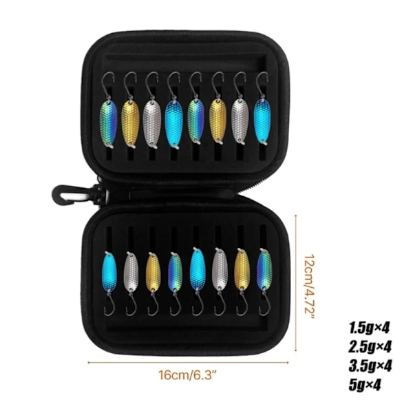 16 stk 1,5g 2,5g 3,5g 5g Ørred fiskeri Agn Spinner Træk med opbevaringspose Multicolor
