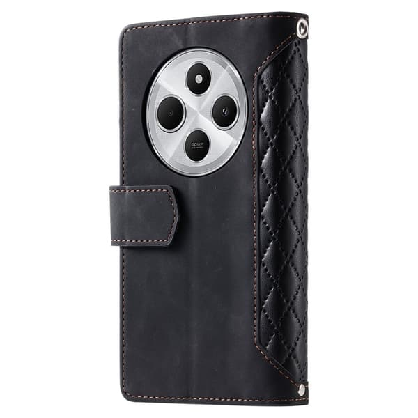 For Xiaomi Redmi 14C 4G Zipper Wallet Case Rhombus Phone Cover Black