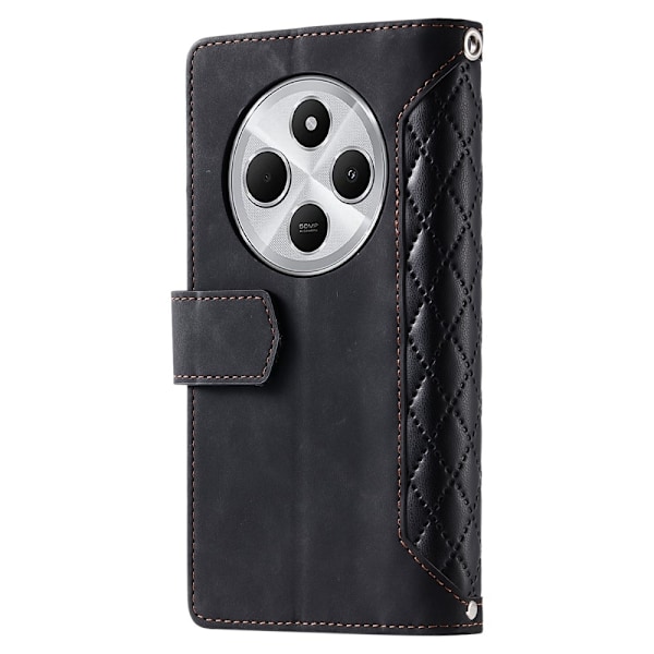 För Xiaomi Redmi 14C Zipper Wallet Case Rhombus Stitching Line Telefonfodral Svart