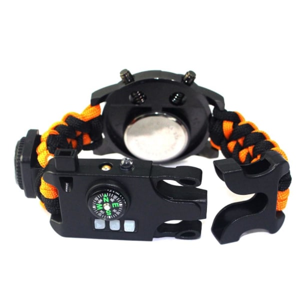 Survival Paracord Rannekoru Light Compass - Oranssi/Musta Orange one size