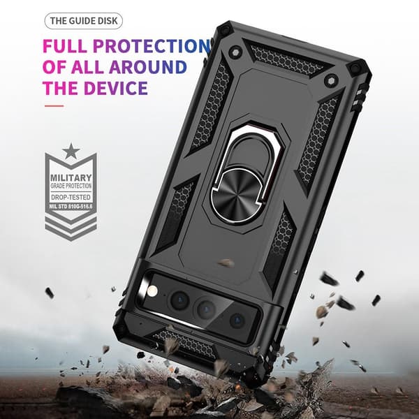 Google Pixel 7 Pro støtsikker TPU + PC Kickstand telefonveske bilfeste metallplate - Svart Black