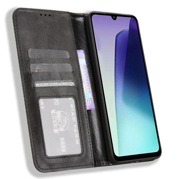 Etui med lommebok og stativ for Xiaomi Redmi 14C - Retro, svart Black