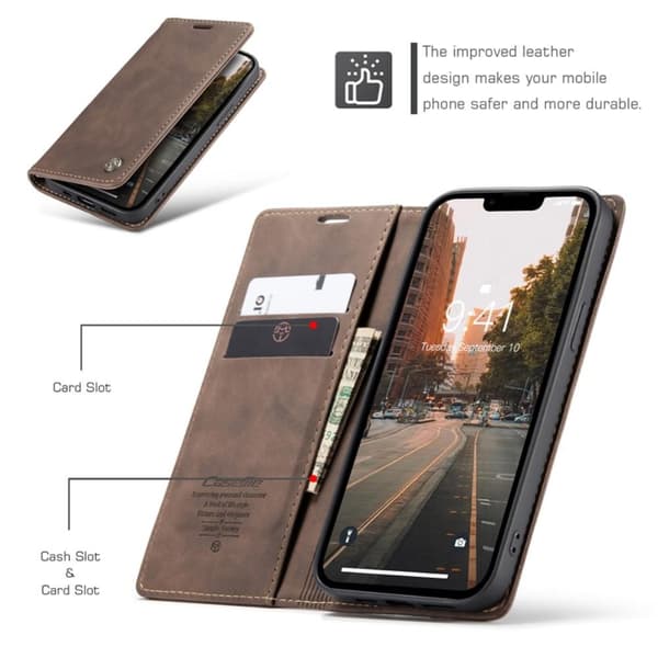 CASEME Retro lompakkokotelo iPhone 14 Plus - tummanruskea Brown