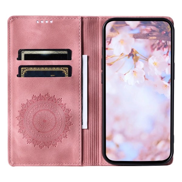 Til Samsung Galaxy S25 tegnebogscover Cover Shell Mandala Blomstermønster Pink