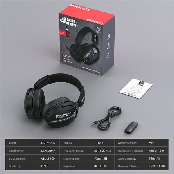 ONIKUMA GT887 Gaming Headset LED Kablede Over-Ear Hovedtelefoner Mikrofon - Sort Black