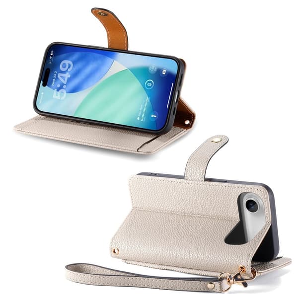 For iPhone Air Deksel RFID-blokkering Glidelåslomme Lommebokdeksel med Stropp Beige