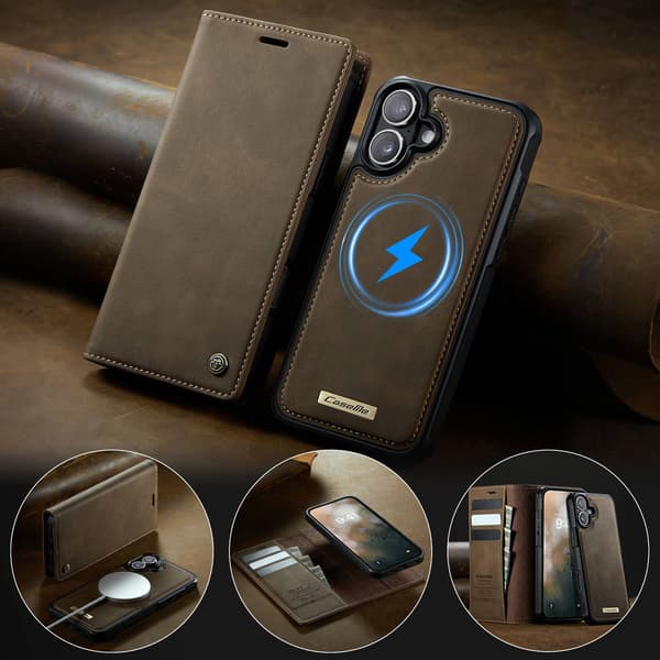 CASEME Til iPhone 17  Lommebokdeksel Magnetisk Avtakbar RFID Beskyttelse - Coffee Brown