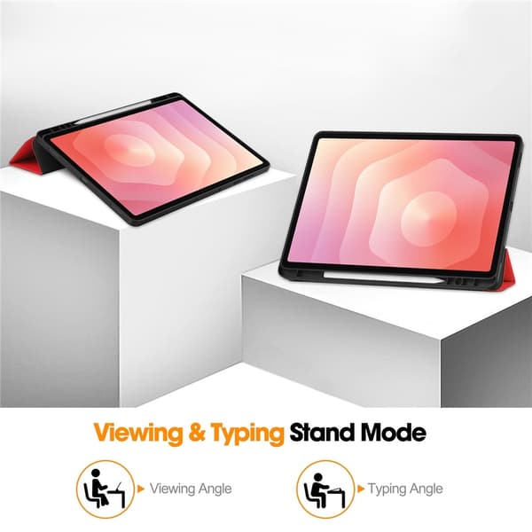 Nettbrettdeksel med støtteben og pennholder til Samsung Galaxy Tab S12+ Red