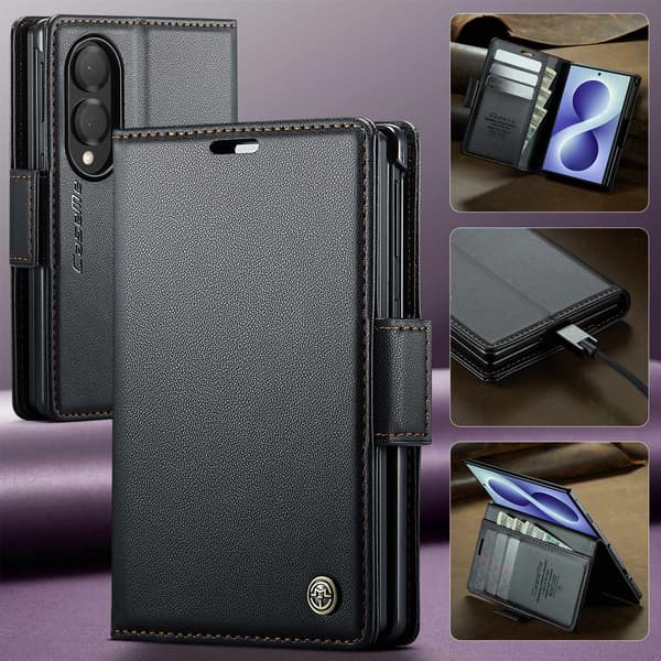 CASEME Glansigt telefonplånboksfodral till Samsung Galaxy Z Fold8 Svart